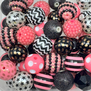 20mm Acrylic Beads -  Pink & Black Mix