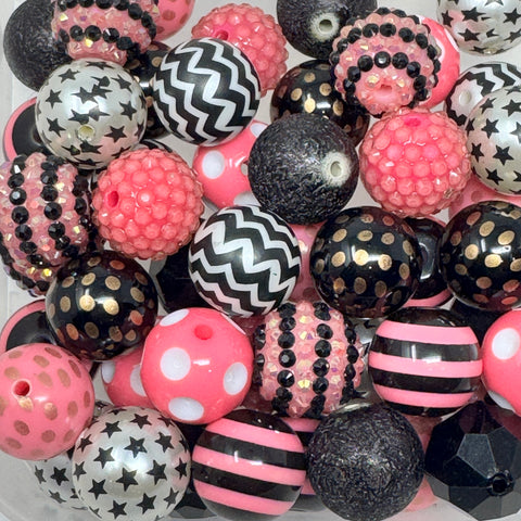 20mm Acrylic Beads -  Pink & Black Mix