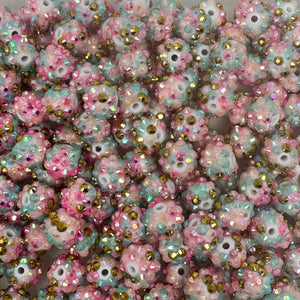 12 mm Acrylic Beads - Rhinestone Pink, Blue, & Gold