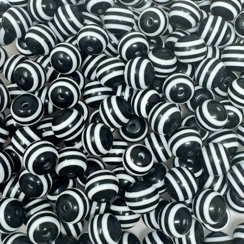 12 mm Acrylic Beads - Striped Black