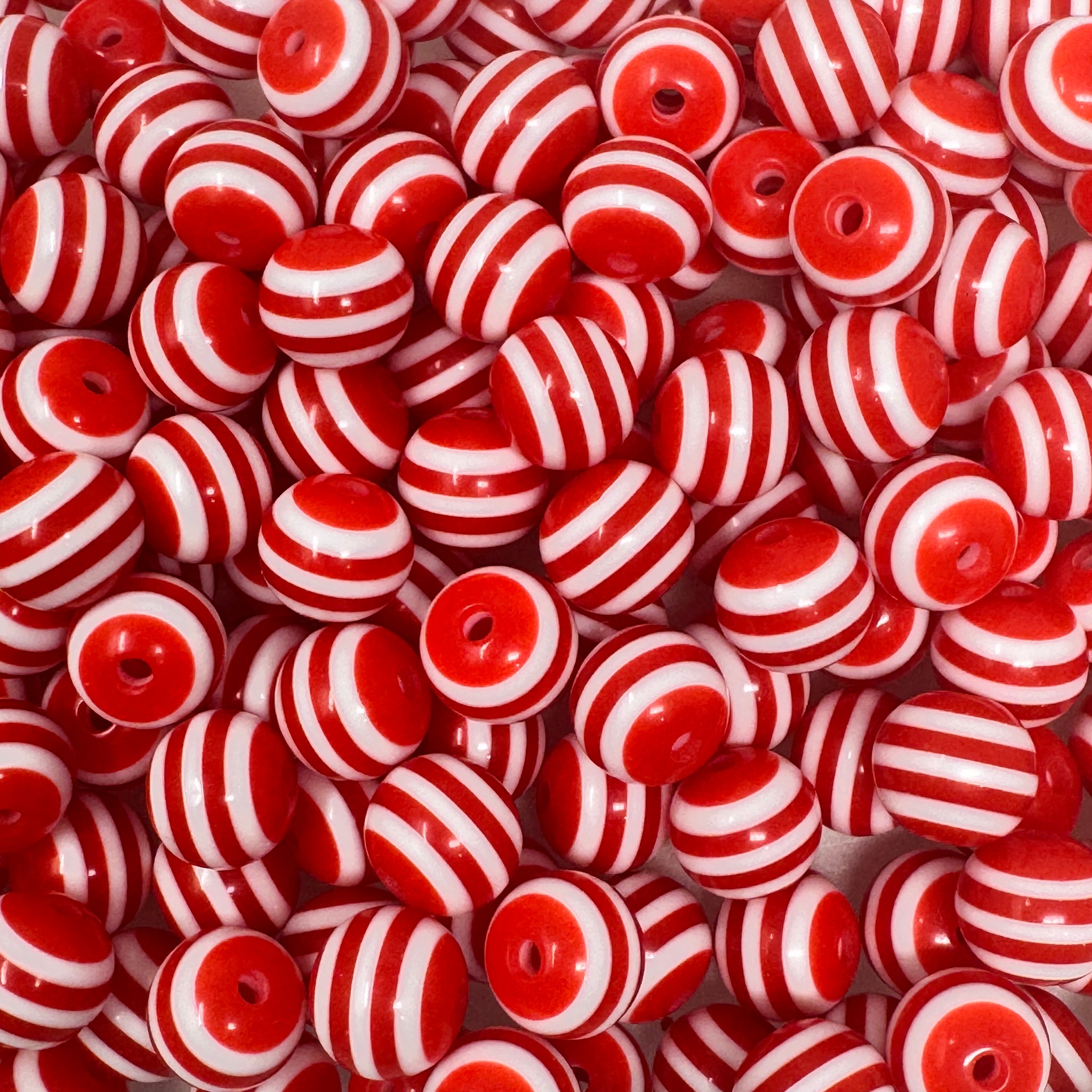 12 mm Acrylic Beads - Striped Red