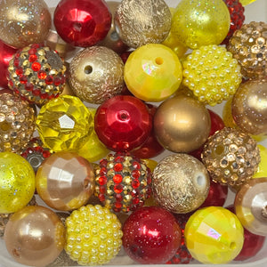 20mm Acrylic Beads - Red, Yellow, & Gold Mix