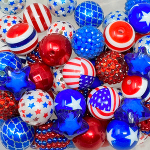 20mm Acrylic Beads - Red, White, & Blue Mix