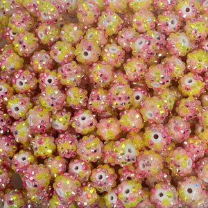 12 mm Acrylic Beads - Rhinestone Pink & Yellow