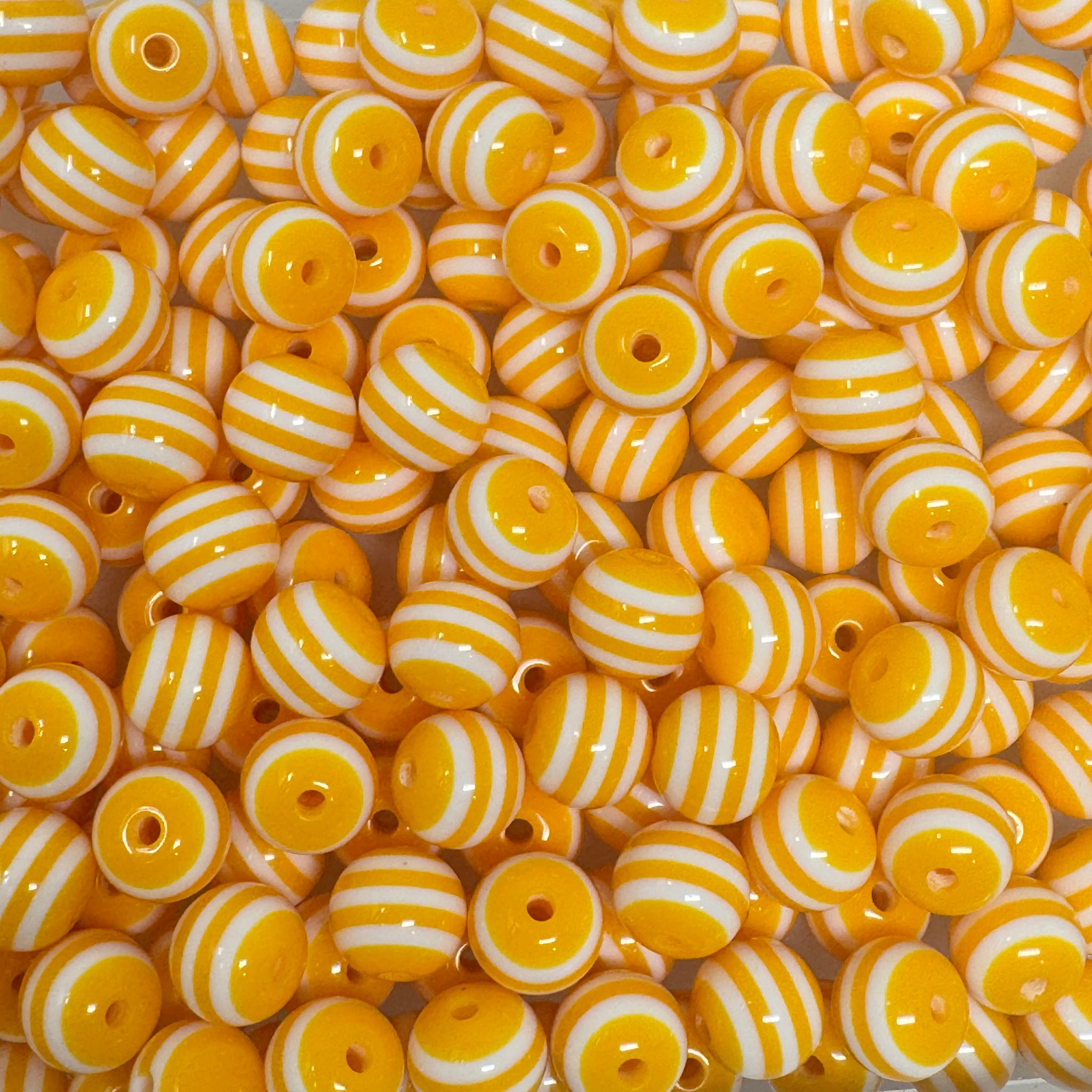 12 mm Acrylic Beads - Striped Mustard Yellow