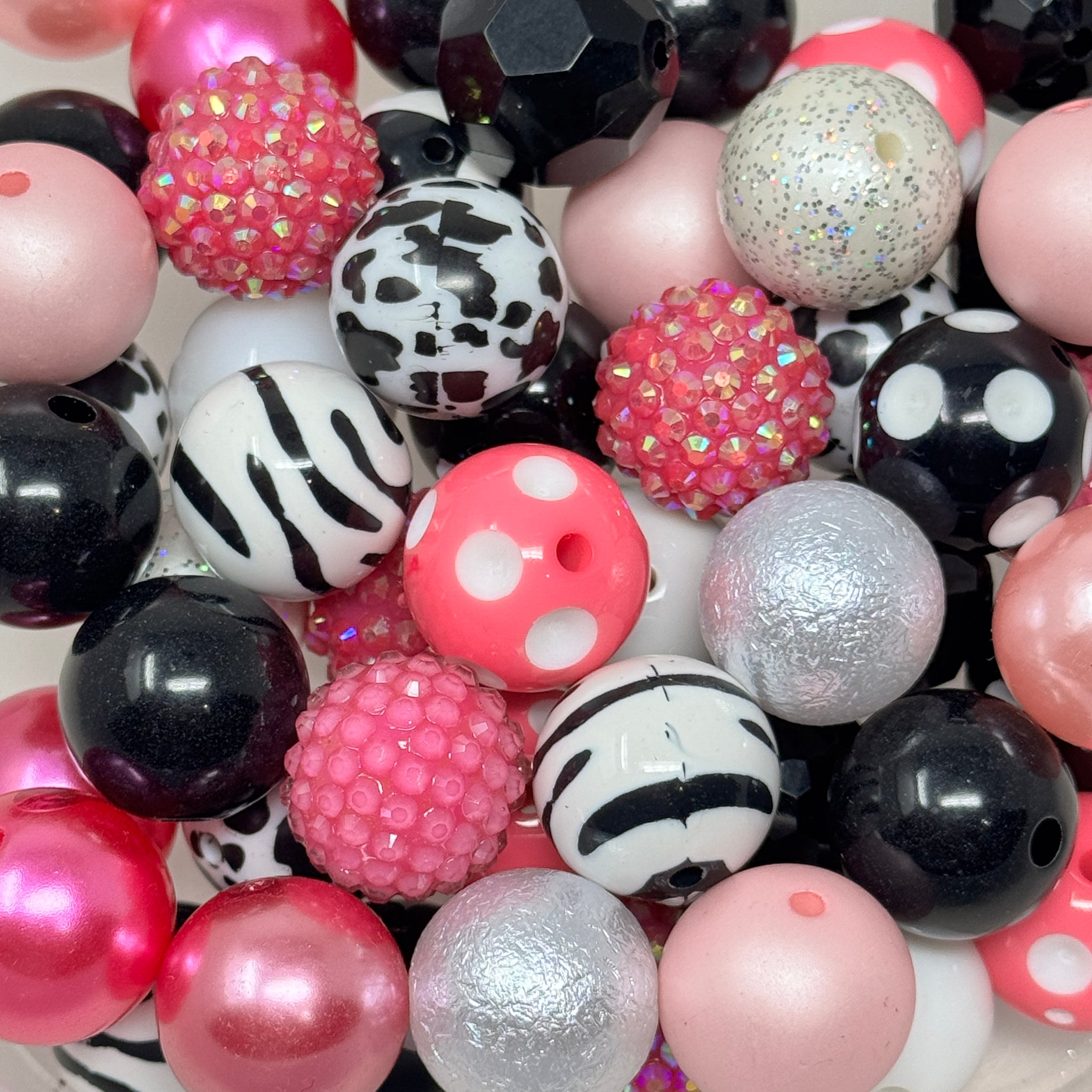 20mm Acrylic Beads - Pink, White, & Black Mix