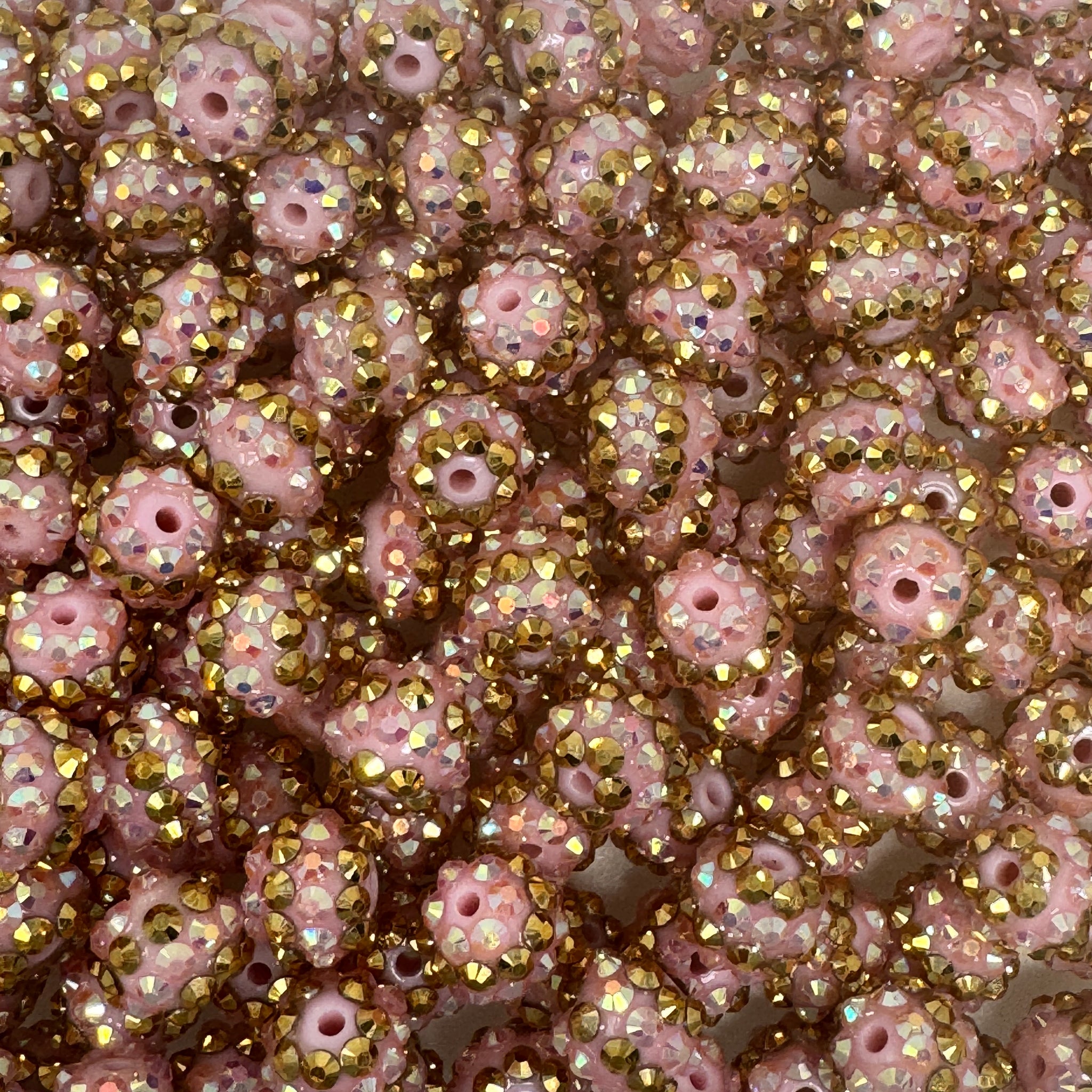 12 mm Acrylic Beads - Rhinestone Pink & Gold