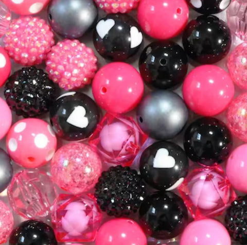 20mm Acrylic Beads -  Pink & Black Mix