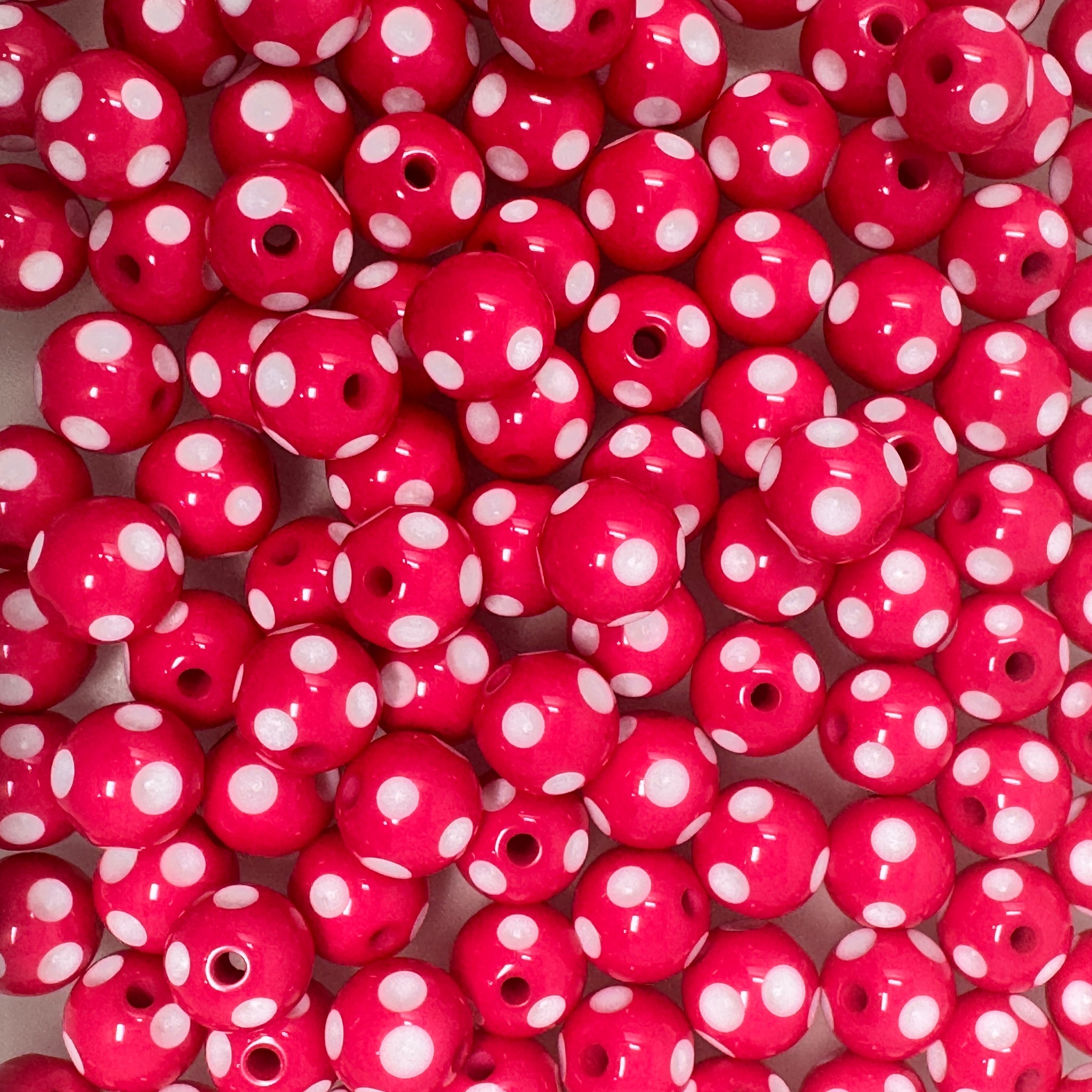 12 mm Acrylic Beads - Polkadot hot pink