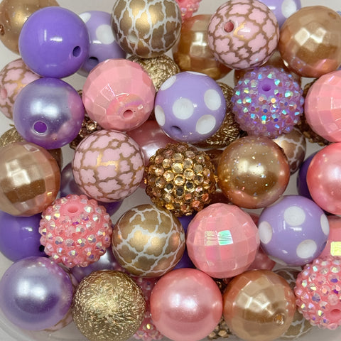 20mm Acrylic Beads - Pink, Purple, & Gold Mix