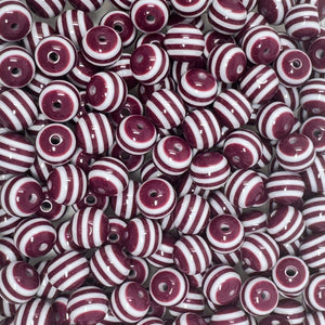 12 mm Acrylic Beads - Striped Maroon