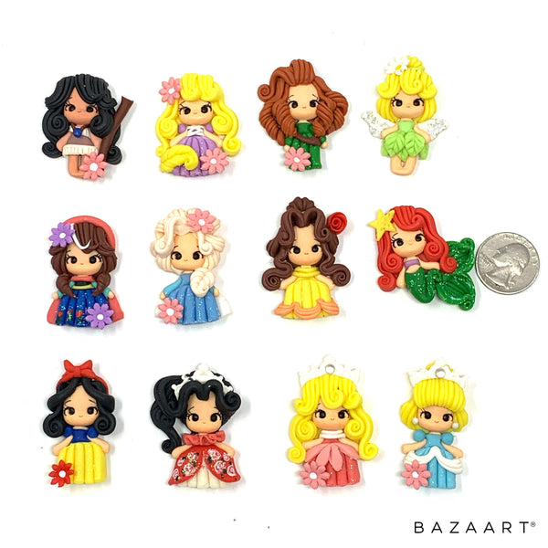 Handmade Clay Doll - Disney Princess Inspired, Handmade flat back polymer clay doll, bow center, princess clay,