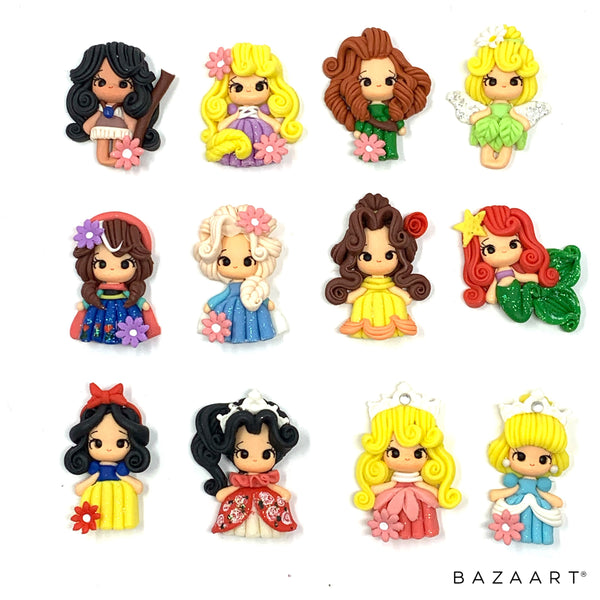 Handmade Clay Doll - Disney Princess Inspired, Handmade flat back polymer clay doll, bow center, princess clay,