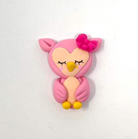 Handmade Clay Doll - Pink owl