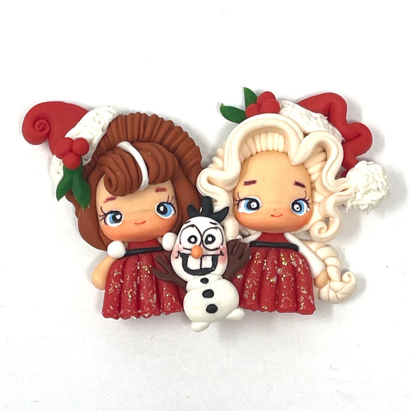 Handmade Clay Doll - Holiday Anna and Elsa