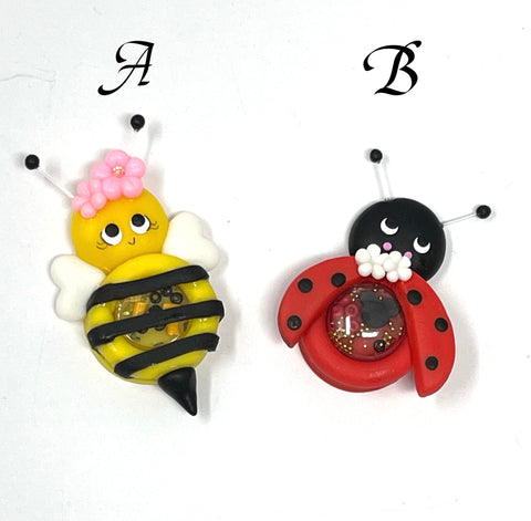 Handmade clay shaker - Bee and Ladybug
