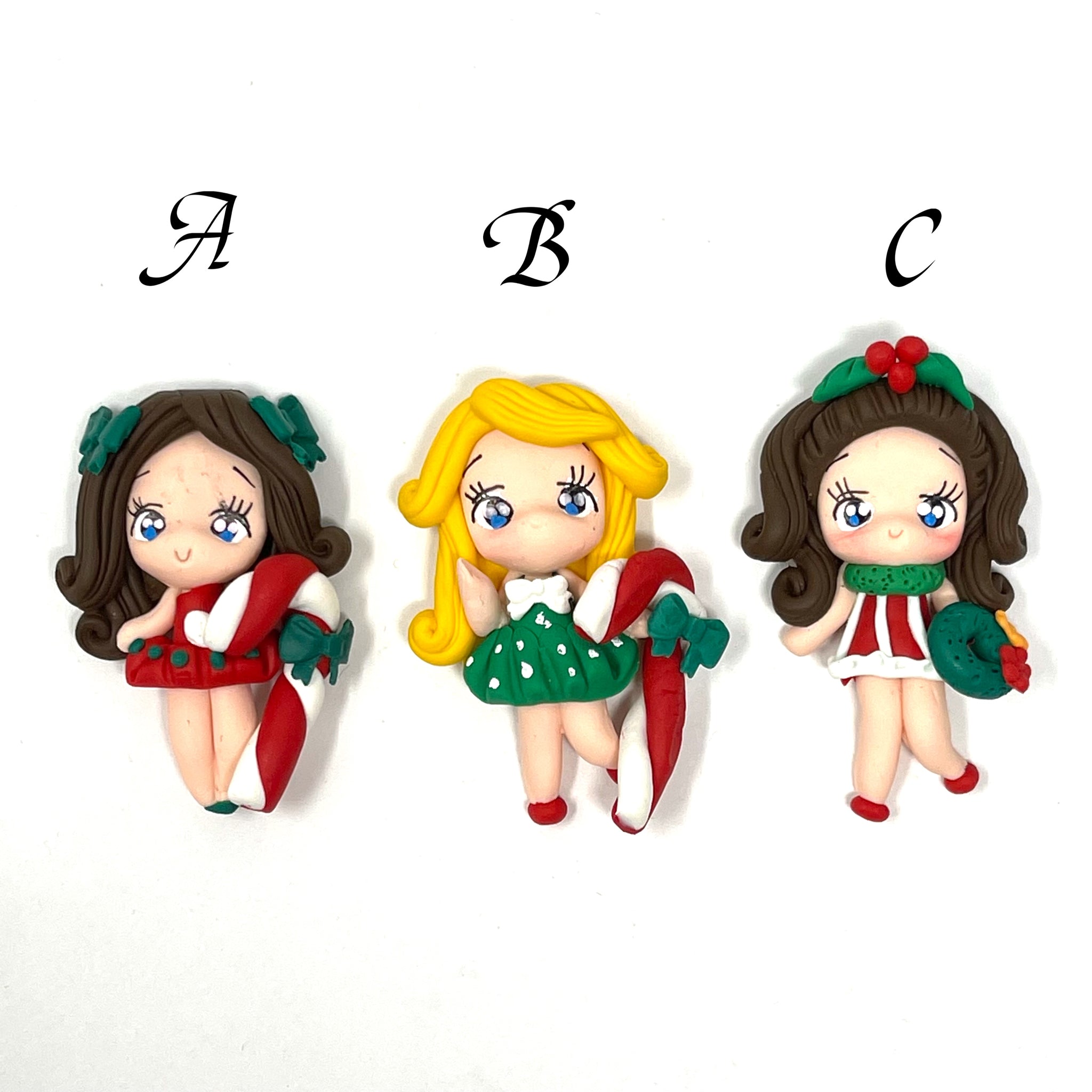 Handmade Clay Doll - Holiday Girls