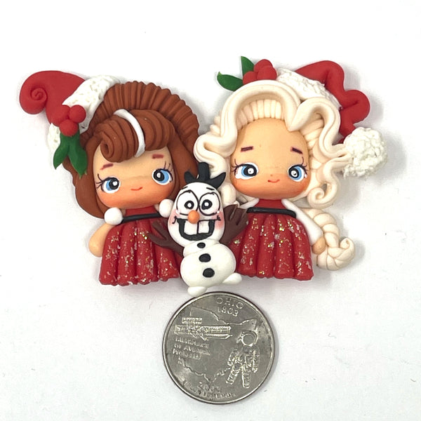 Handmade Clay Doll - Holiday Anna and Elsa