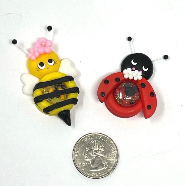 Handmade clay shaker - Bee and Ladybug