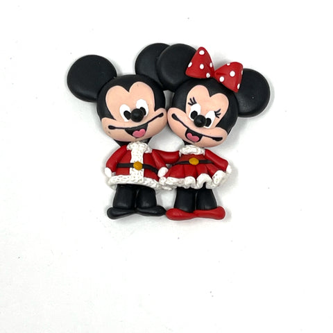 Handmade Clay Doll - Christmas Minnie and Mickey