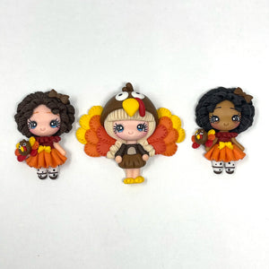 Handmade Clay Doll - Thanksgiving Turkey Girs