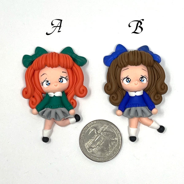 Handmade Clay Doll - Back to school Girls