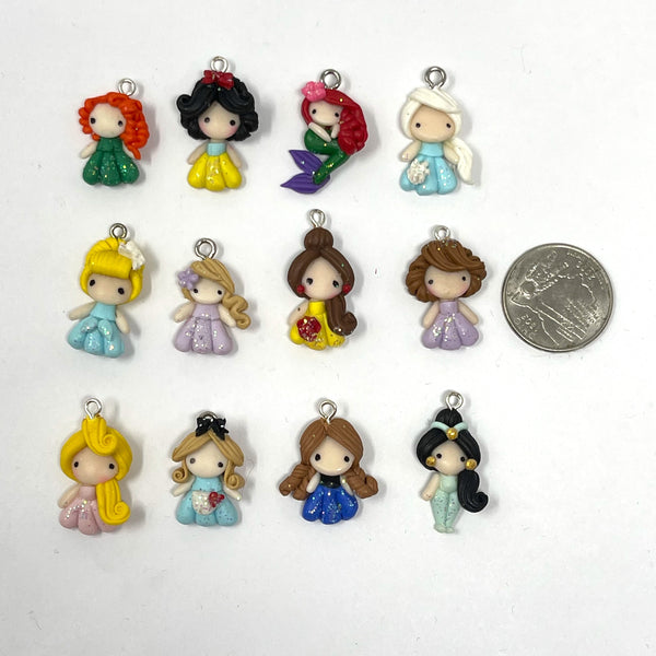 Handmade Clay Doll - Princess charm set of 12